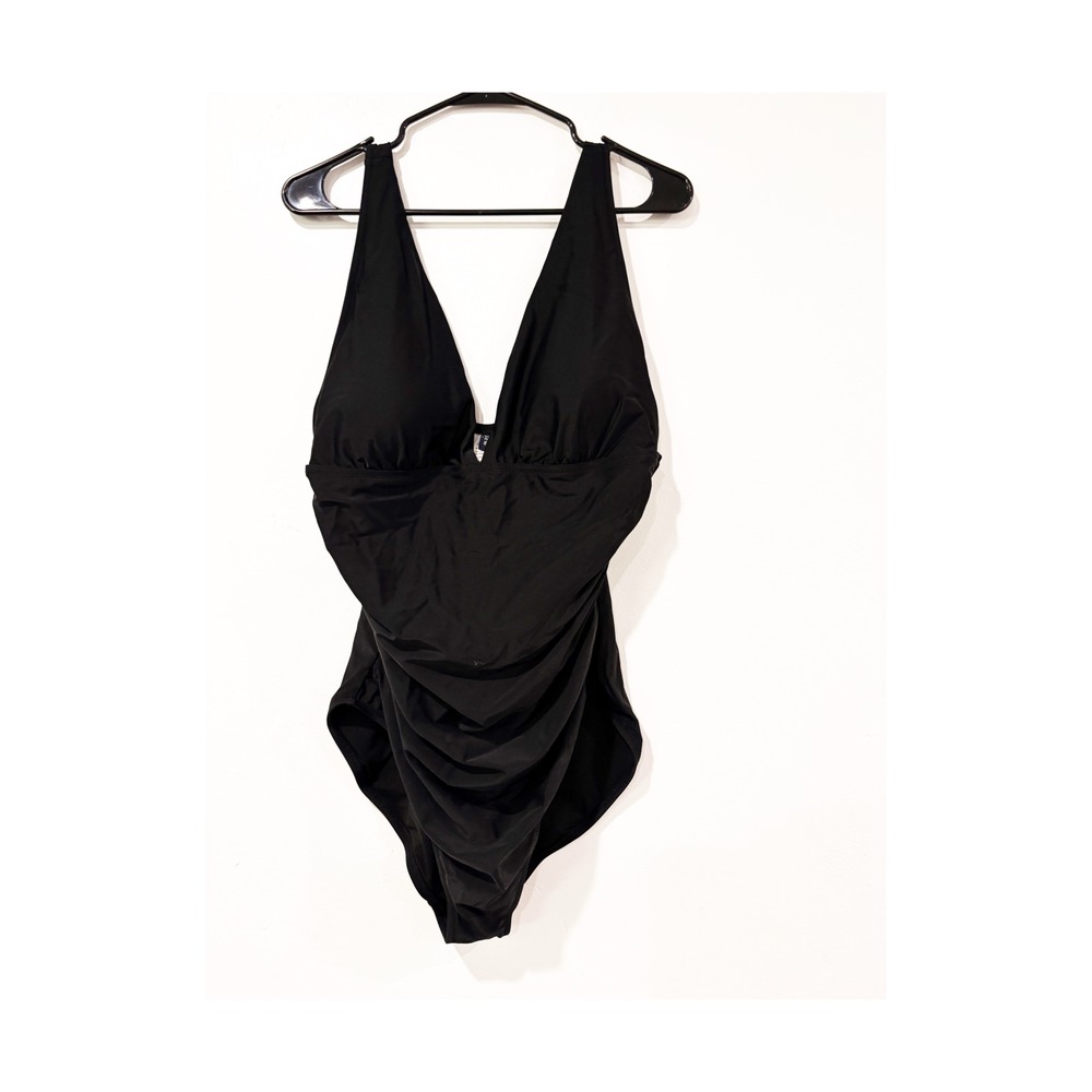 J. Crew Womens Ruched V-Neck One-Piece Swimsuit Black BH713 Size XL NWT